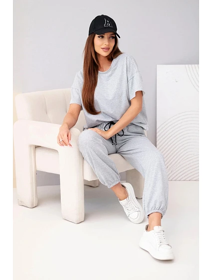 Dámska bavlnená blúzka s krátkym rukávom a tepláky Grey