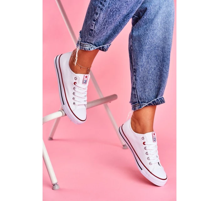 Damskie Klasyczne Trampki Białe Z Czerwoną Lamówką Ecoma Damskie Klasyczne Trampki Białe Z Czerwoną Lamówką Ecoma