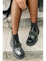 Kožené Lakované Botky S Dekorací Nazouvací Zateplené Černé model 21675534 - EVENTO