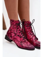 Kožené vzorované kotníkové boty na ploché podrážce model 21714214 Růžové - Maciejka