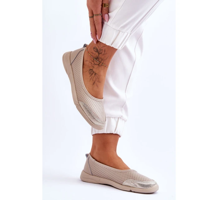 Kožené dámské prolamované baleríny Béžová model 21616489 - EVENTO