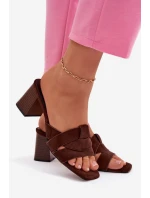 Dámske sandále s remienkami na podpätku Eco Suede Chocolate Corivelle
