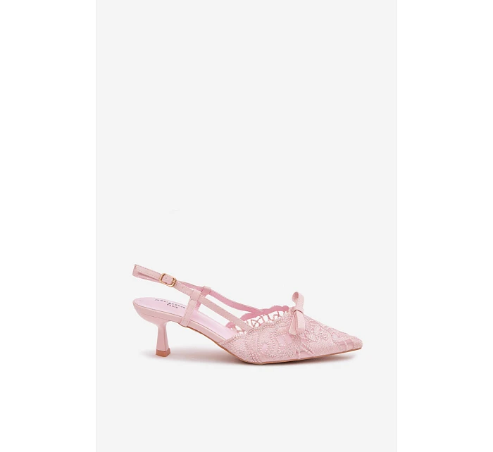 Dámské krajkové sandály na podpatku s mašlí Růžové Maribelle