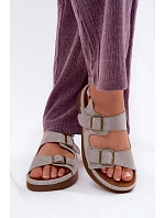 Kožené semišové dámské sandály s přezkami Vinceza 79620 šedé