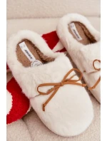 Dámske chlpaté papuče s mašľou - ecru Minella