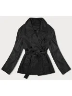 Čierny krátky trenčkot z ekologickej kože J Style (11Z8102)