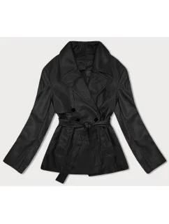 Čierny krátky trenčkot z ekologickej kože J Style (11Z8102)