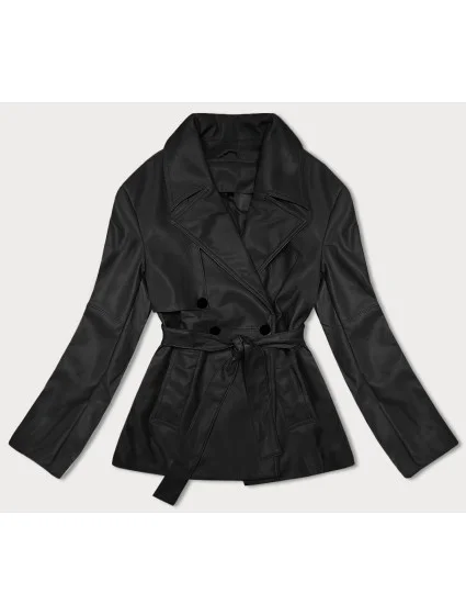 Čierny krátky trenčkot z ekologickej kože J Style (11Z8102)