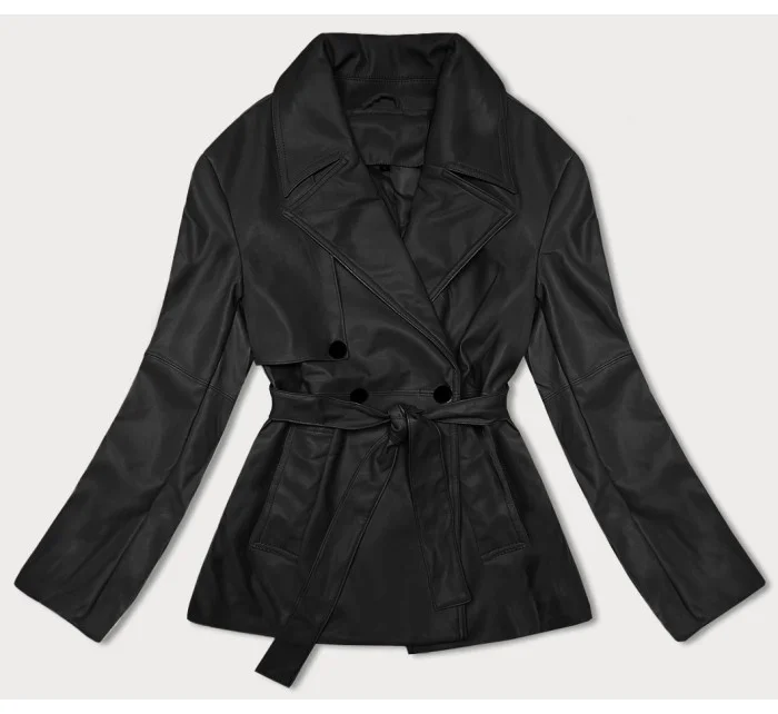 Čierny krátky trenčkot z ekologickej kože J Style (11Z8102)