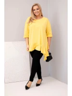 Dámská blůza Plus Size s bavlnou, volánem a ohrnovacími rukávy žlutá