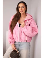 Dámská prošívaná bunda s kapucí a ozdobným květinovým model 22102092 světle růžová - K-Fashion