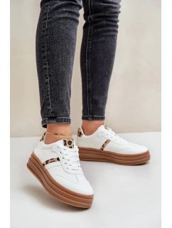 Sneakersy Damskie Na Platformie Panterka Białe Dravinnia