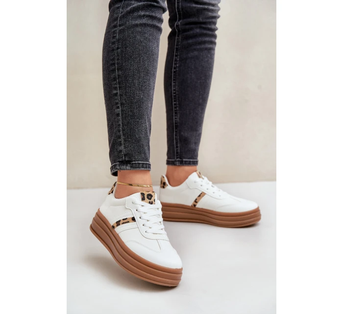 Sneakersy Damskie Na Platformie Panterka Białe Dravinnia Sneakersy Damskie Na Platformie Panterka Białe Dravinnia