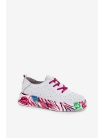 Skórzane Sneakersy Damskie Na Wzorzystej Platformie Vinceza 88017 Białe