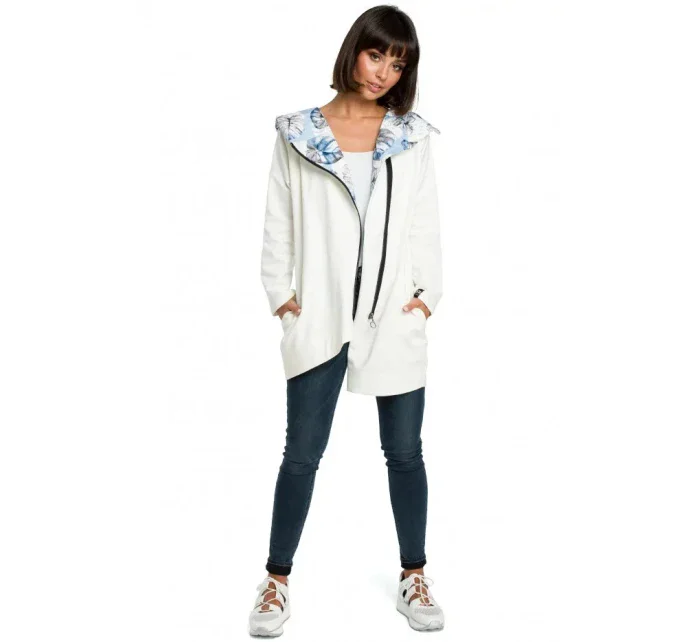Dámská mikina s kapucí nadměrné velikosti na zip model 18044182 ecru Be Wear - BeWear