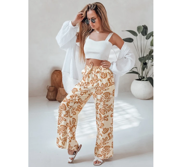 Dámské květované kalhoty s širokými nohavicemi camel Dstreet model 21987398 - FashionStreet