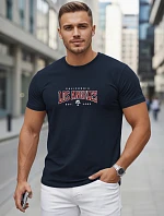 Pánske bavlnené tričko s nápisom, tmavomodré, FashionStreet NX5136R