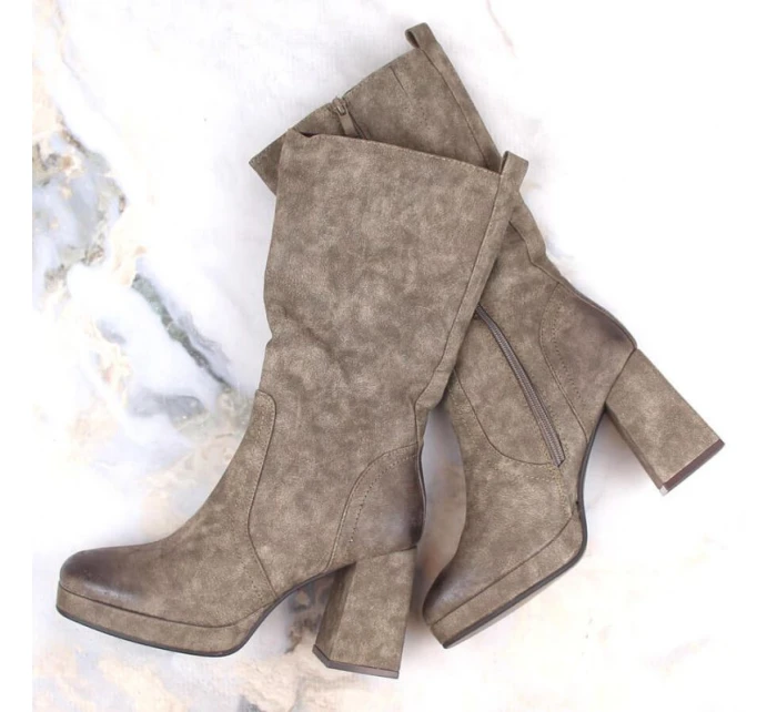 W model 18968584 khaki zateplené holínky s gumičkou - JEZZI