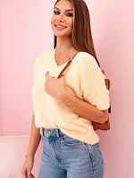 Dámsky marhuľový sveter s krátkym výstrihom do V z mäkkej kožušiny