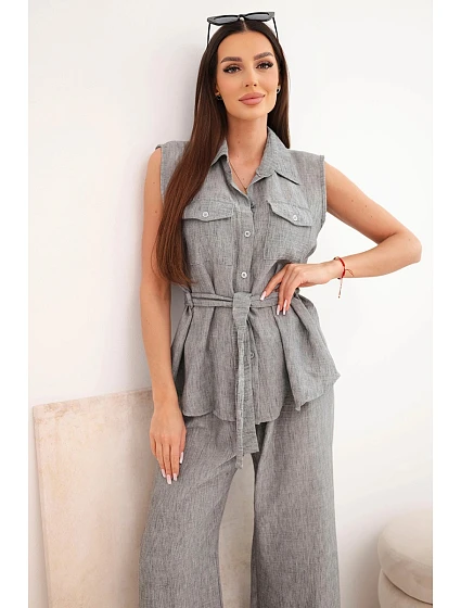 Dámska súprava s blúzkou s kravatou a širokými nohavicami grafitová Dámska súprava s blúzkou s kravatou a širokými nohavicami grafitová