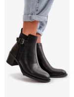 Dámské zimní zateplené boty na podpatku s přezkou Černé model 21667453 - Boto