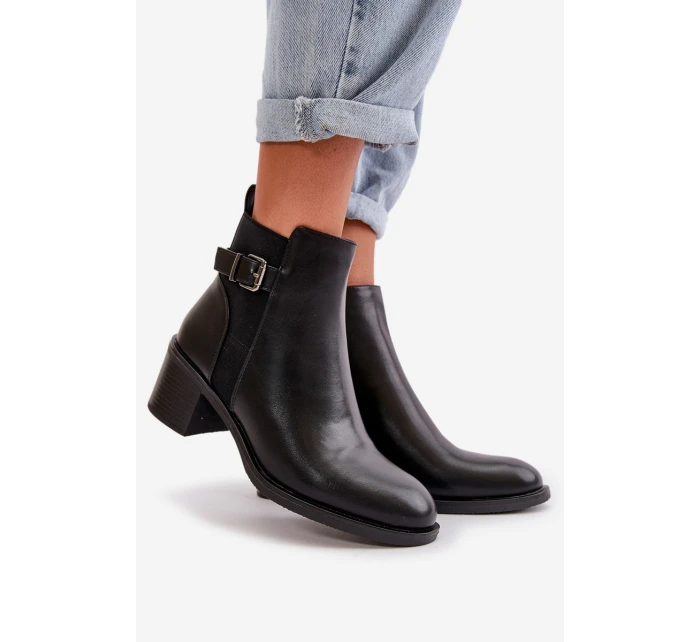 Dámské zimní zateplené boty na podpatku s přezkou Černé model 21667453 - Boto