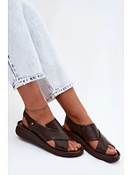 model 22122925 Kožené dámské sandály čokoládové - Zazoo