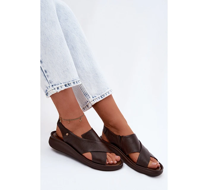 model 22122925 Kožené dámské sandály čokoládové - Zazoo