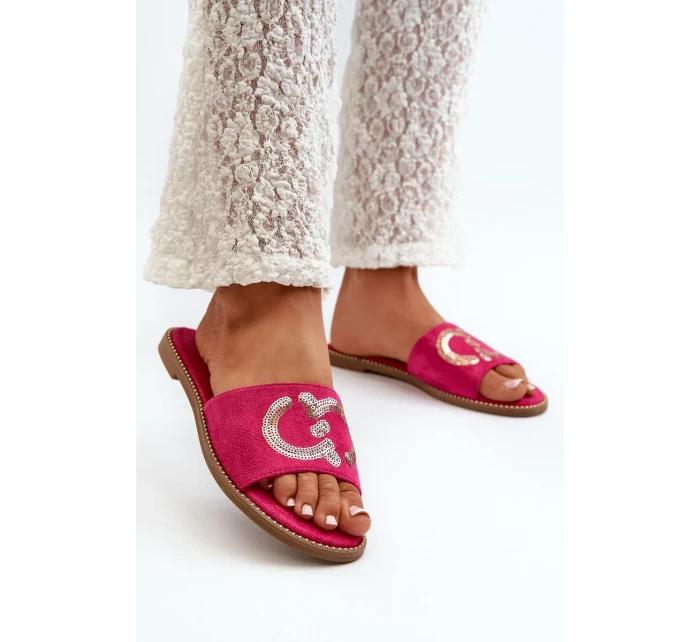 Dámske ploché papuče s flitrami S.Barski Fuchsia