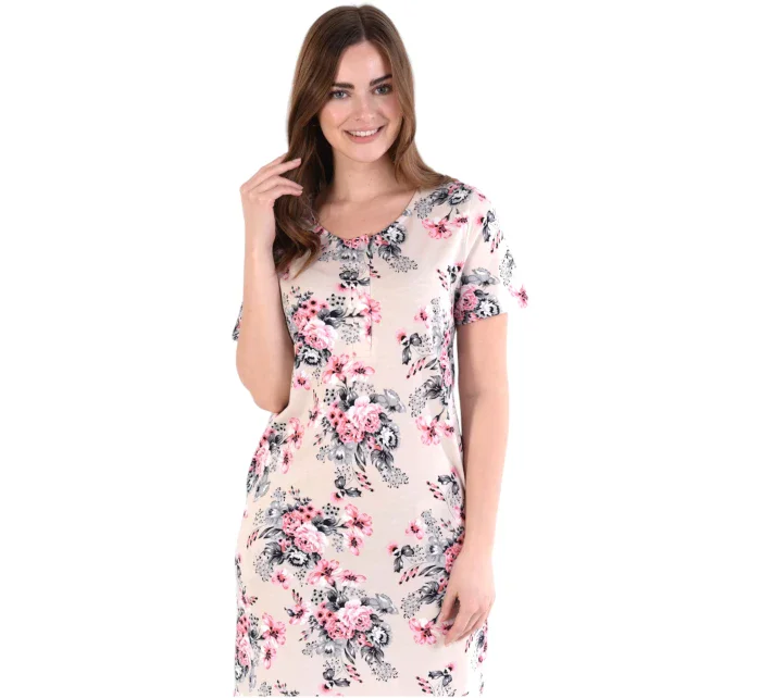 Dámska nočná košeľa 351/024 béžová s kvetmi - Karol