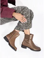 Exkluzívne hnedé dámske členkové topánky na širokom podpätku Exkluzívne hnedé dámske členkové topánky na širokom podpätku