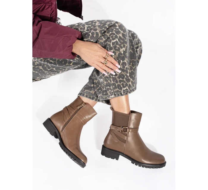 Exkluzívne hnedé dámske členkové topánky na širokom podpätku Exkluzívne hnedé dámske členkové topánky na širokom podpätku