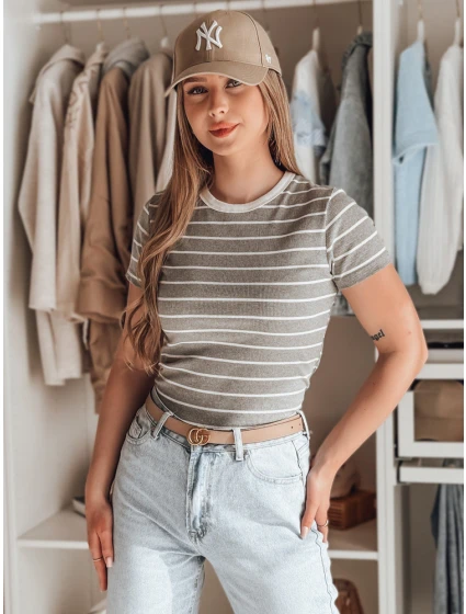 Dámské základní pruhované tričko šedé Dstreet model 21986862 - FashionStreet