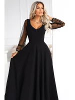 LORETTA dlouhé šaty s rukávy a výstřihem černé model 21791763 - numoco