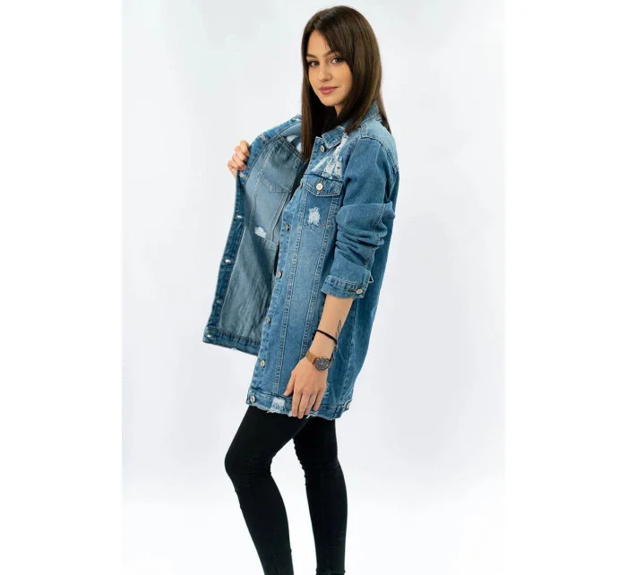 Dlhá svetlo modrá dámska džínsová oversize bunda (X-761)