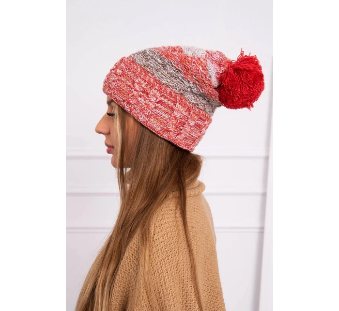 Pola fleecová čiapka K267 červená + svetlo béžová