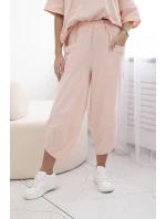 Súprava bavlnená blúzka + nohavice púdrovo ružová