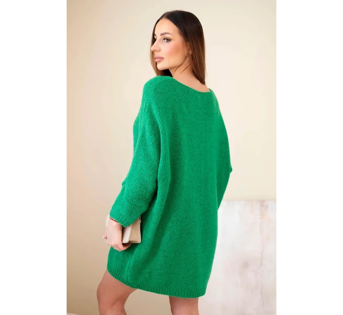 Dámská plus size vlněná sukýnka s výstřihem do V zelená