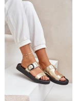 Skórzane Klapki Damskie Na Platformie Zazoo 3024 Złote