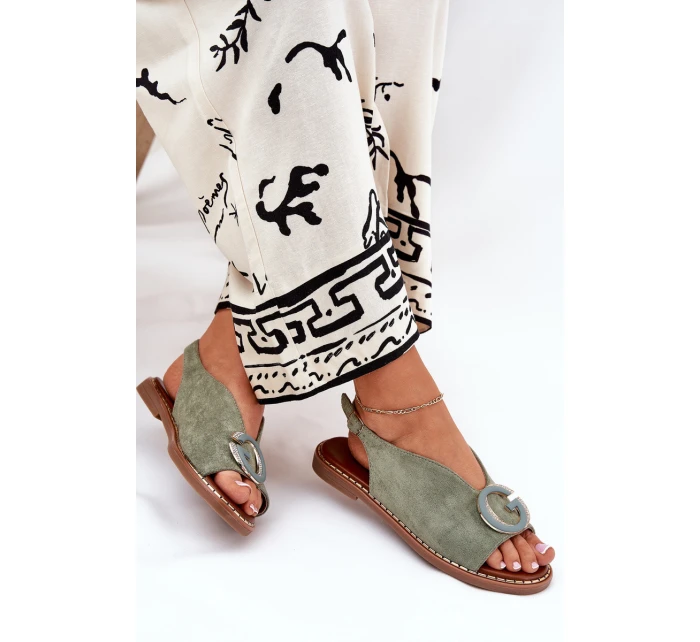 Płaskie Sandały Z Ozdobą Zielone Haliones Płaskie Sandały Z Ozdobą Zielone Haliones