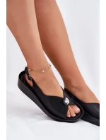 Kožené Dámské Sandály Na Klínu A Platformě model 21698360 Černé - S.Barski