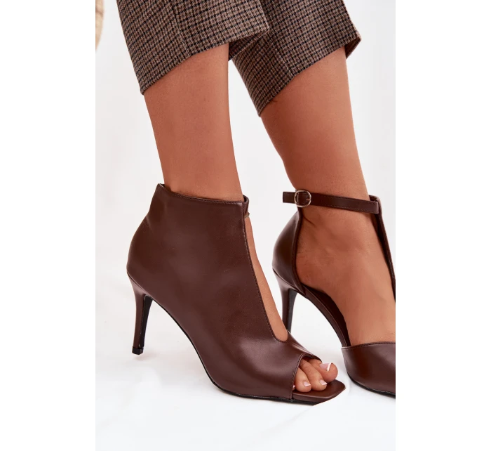 Dámské sandály na podpatku čokoládové Helira
