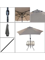 SET ZÁHRADNÉHO NÁBYTKU SYDNEY STÔL 4 STOLIČKY A SLNEČNÍK SIVÝ