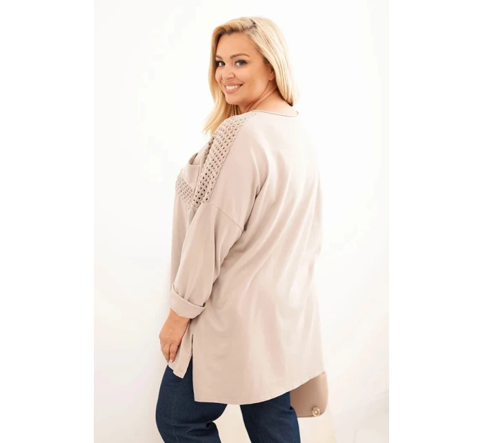 Dámská blůza Plus Size bavlněná s potiskem béžová
