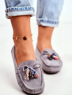 Mokasyny Damskie Zamszowe Modne Szare Donna Mia