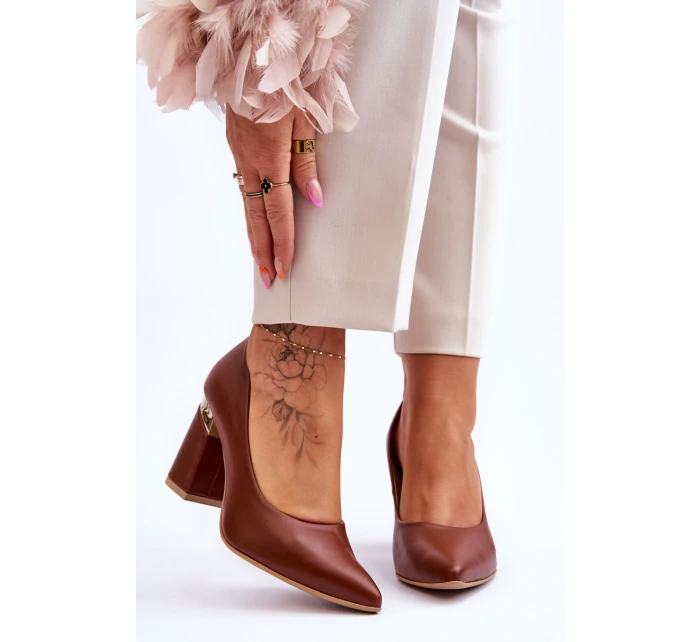 Skórzane Czółenka Lewski 3117 Brązowe