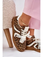 Niskie Sneakersy Damskie Z Koronką Panterka Brązowe Zielle Niskie Sneakersy Damskie Z Koronką Panterka Brązowe Zielle