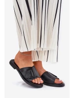 Dámské kožené sandály s přezkou D&A model 21691008 Černé - S.Barski