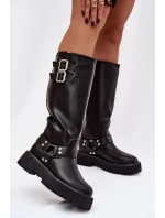 Kožené dámské kozačky s přezkami zateplené Big Star model 21758949 černé - Big Star Shoes