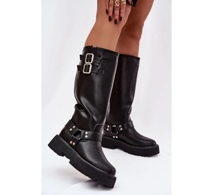 Kožené dámské kozačky s přezkami zateplené Big Star model 21758949 černé - Big Star Shoes